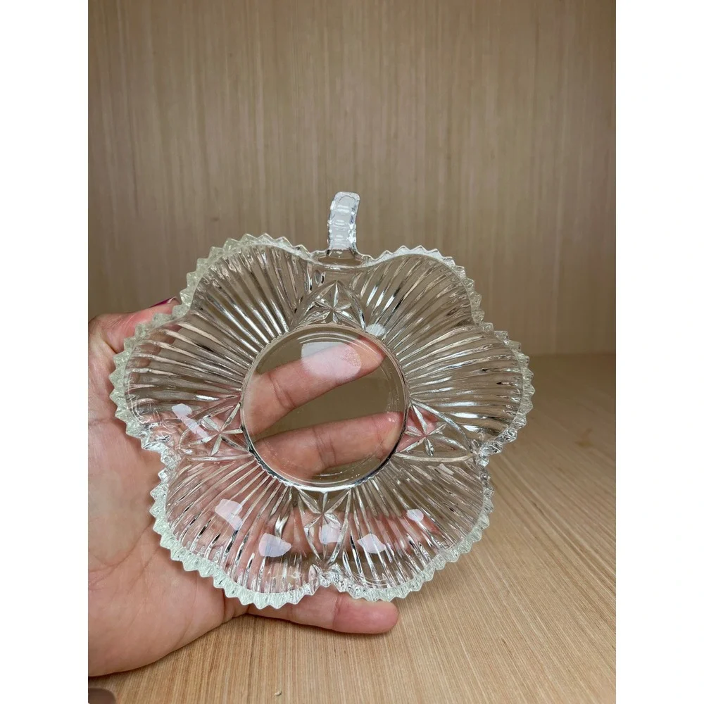 Vintage Federal Glass Shamrock Clover Clear Pressed Glass Candy Trinket Bowl